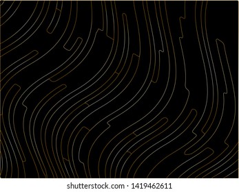 Black Premium background with gold lines. Black Friday background Texture with wavy, curves lines. Wave design black and golden, motion, dynamic style. Digital image with a psychedelic stripes. 