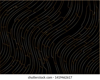 Black Premium background with gold lines. Black Friday background Texture with wavy, curves lines. Wave design black and golden, motion, dynamic style. Digital image with a psychedelic stripes. 