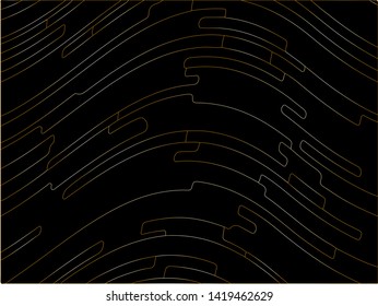 Black Premium background with gold lines. Black Friday background Texture with wavy, curves lines. Wave design black and golden, motion, dynamic style. Digital image with a psychedelic stripes. 