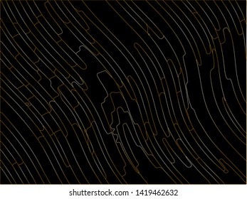 Black Premium background with gold lines. Black Friday background Texture with wavy, curves lines. Wave design black and golden, motion, dynamic style. Digital image with a psychedelic stripes. 