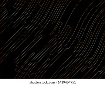Black Premium background with gold lines. Black Friday background Texture with wavy, curves lines. Wave design black and golden, motion, dynamic style. Digital image with a psychedelic stripes. 