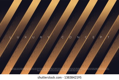 Black premium background with luxury dark gold bullion pattern and golden lines. Rich background for poster premium design. - Vector