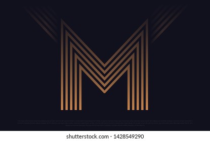 Black premium background with luxury dark M letters and golden lines. Rich background for poster premium design. - Vector