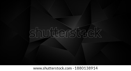 Black premium background with luxury dark polygonal pattern and silver triangle lines. Low poly gradient shapes luxury silver platinum lines vector. Rich background for poster premium triangles design