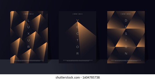 Black premium background set with luxury dark golden geometric elements. Rich background for poster, banner, flyer, presentation, web design etc. Vector EPS