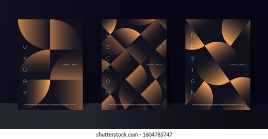 Black premium background set with luxury dark golden geometric elements. Rich background for poster, banner, flyer, presentation, web design etc. Vector EPS