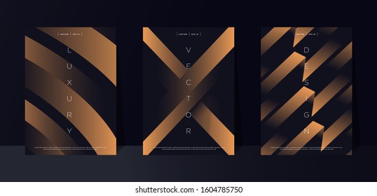 Black premium background set with luxury dark golden geometric elements. Rich background for poster, banner, flyer, presentation, web design etc. Vector EPS