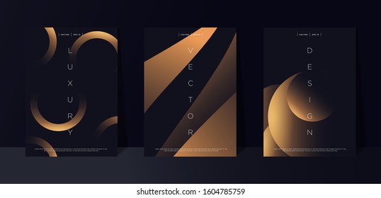 Black premium background set with luxury dark golden geometric elements. Rich background for poster, banner, flyer, presentation, web design etc. Vector EPS
