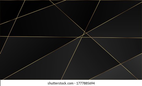 Patrón de polígono Black Premium. Banner de lujo triangular Gold Lines Elegantes Formas Platinum Oscuras Chic Marco Triángulo Cristal Fondo Negro De Lujo. Papel tapiz de celebración geométrica VIP Rich Silver.