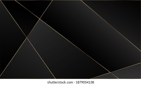Black Premium Polygon Texture. Gold Lines Triangular Luxury Border.