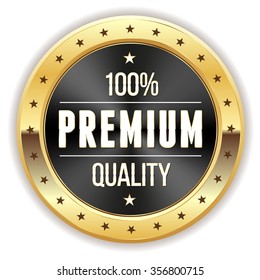 Black premium quality badge with gold order on white background