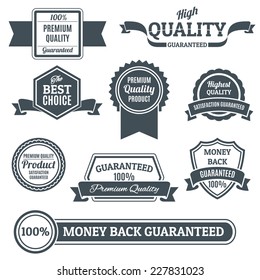 Black premium quality products best choice money back guaranteed labels set isolated vector illustration