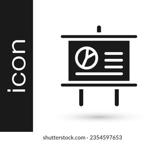 Black Presentation board with graph, schedule, chart, diagram, infographic, pie graph icon isolated on white background.  Vector