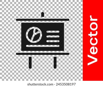 Black Presentation board with graph, schedule, chart, diagram, infographic, pie graph icon isolated on transparent background.  Vector