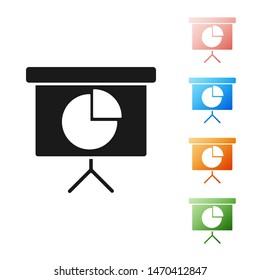 Black Presentation financial business board with graph, schedule, chart, diagram, infographic, pie graph icon isolated on white background. Set icons colorful. Vector Illustration