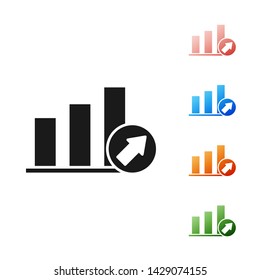 Black Presentation financial business with graph, schedule, chart, diagram, infographic, pie graph icon isolated on white background. Set icons colorful. Vector Illustration