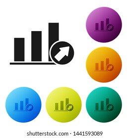 Black Presentation financial business with graph, schedule, chart, diagram, infographic, pie graph icon isolated on white background. Set icons colorful circle buttons. Vector Illustration