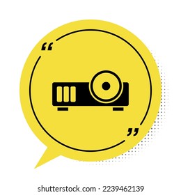 Black Presentation, movie, film, media projector icon isolated on white background. Yellow speech bubble symbol. Vector
