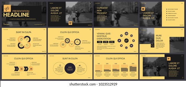 Black presentation templates elements on a yellow background. Vector infographics. Use in Presentation, flyer and leaflet, corporate report, marketing, advertising, annual report, banner.