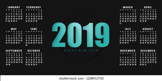 Black prestigious color calendar of 2019, design effect of paper. Calendar 2019 for the annual plan, report, notebook.