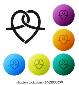Black Pretzel icon isolated on white background. German comfort food pastry. Oktoberfest festival. Set icons colorful circle buttons. Vector Illustration