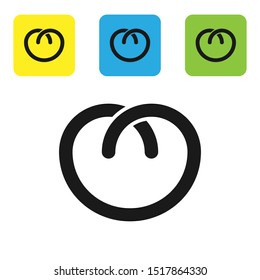 Black Pretzel icon isolated on white background. German comfort food pastry. Oktoberfest festival. Set icons colorful square buttons. Vector Illustration