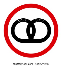 Black pretzel, red round sign on white background, symbol for design, vector illustration