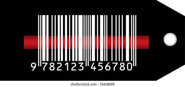 Black Price tag with barcode and rope