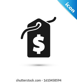 Black Price tag with dollar icon isolated on white background. Badge for price. Sale with dollar symbol. Promo tag discount.  Vector Illustration