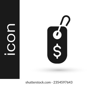 Black Price tag with dollar icon isolated on white background. Badge for price. Sale with dollar symbol. Promo tag discount.  Vector