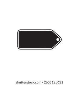 Icône de balise de prix noire aux coins arrondis et un trou sur fond blanc, isolée. Forme rectangulaire Horizontale avec un point à droite.