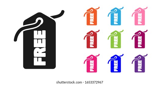 Black Price tag with an inscription Free icon isolated on white background. Badge for price. Promo tag discount. Set icons colorful. Vector Illustration
