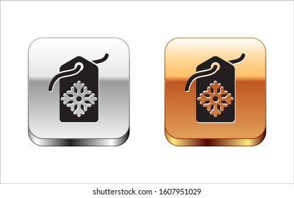 Black Price tag with an inscription Sale icon isolated on white background. Badge for price. Promo tag discount. Silver-gold square button. Vector Illustration