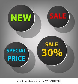 Black Price tag object on grey paper background for text and message modern artwork design , vector