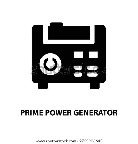 A black prime power generator icon with a power button and controls on a white background, symbolizing energy and power generation.