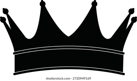 Ilustración vectorial de silueta de tiara de princesa negra. Icono de la corona real minimalista con puntos decorativos aislados sobre fondo blanco. Gráfico elegante para fiestas de cumpleaños de niños, decoración de la guardería y corte de vinilo.