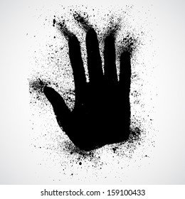 Black print of a hand on a white background. Vector illustration