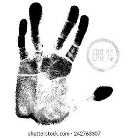 Black print of a hand on a white background. Vector illustration