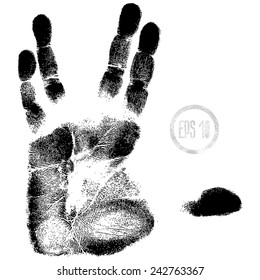 Black print of a hand on a white background. Vector illustration