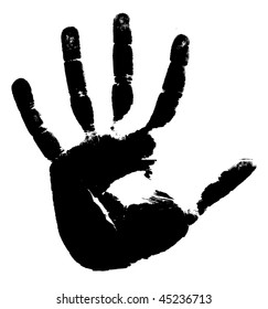 Black Print Of A Hand On A White Background. Vector Illustration