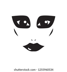 Black print isolated female face with makeup. Drama queen, diva, silent film actress. Vector illustration