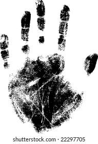 Black print of a palm, which is applied at dactyloscopy