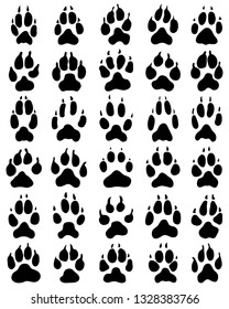 Black print of paw of dogs on a white background