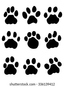 Black print of paw of jaguar, vector