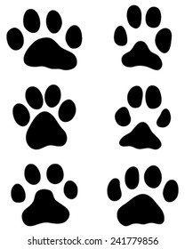 Black print of paws of cats, vector