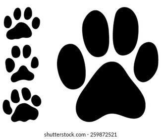 Black print of paws of cats, vector