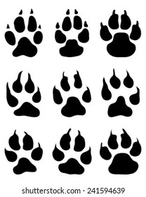 Black print of paws of dogs, vector