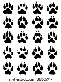Black print paws of dogs, vector