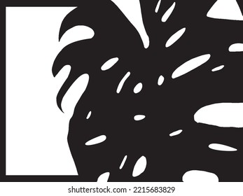 black print of plant Tropical Monstera on white background vector