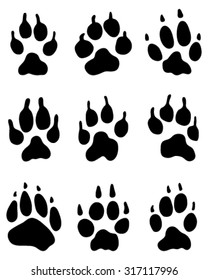 Black print of wolf's paw, vector